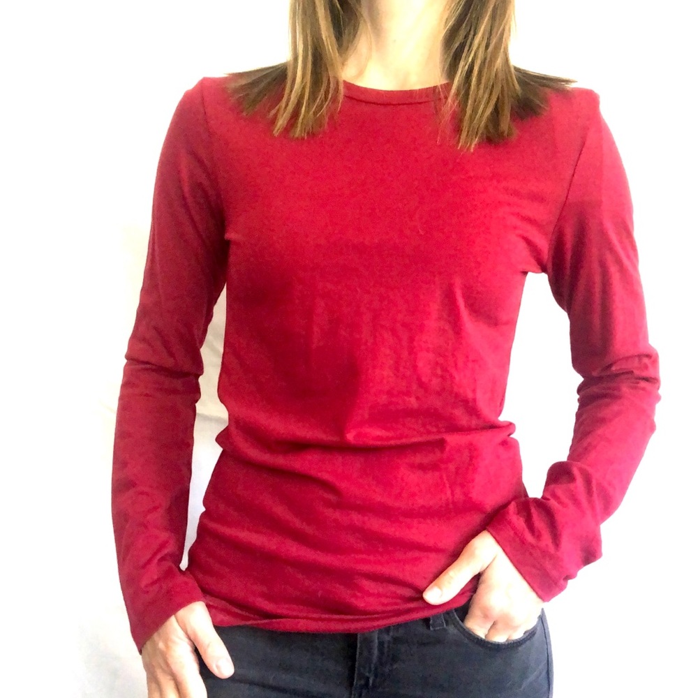 Vibrant Red Long Sleeve Tee Shirt Soft Size Medium